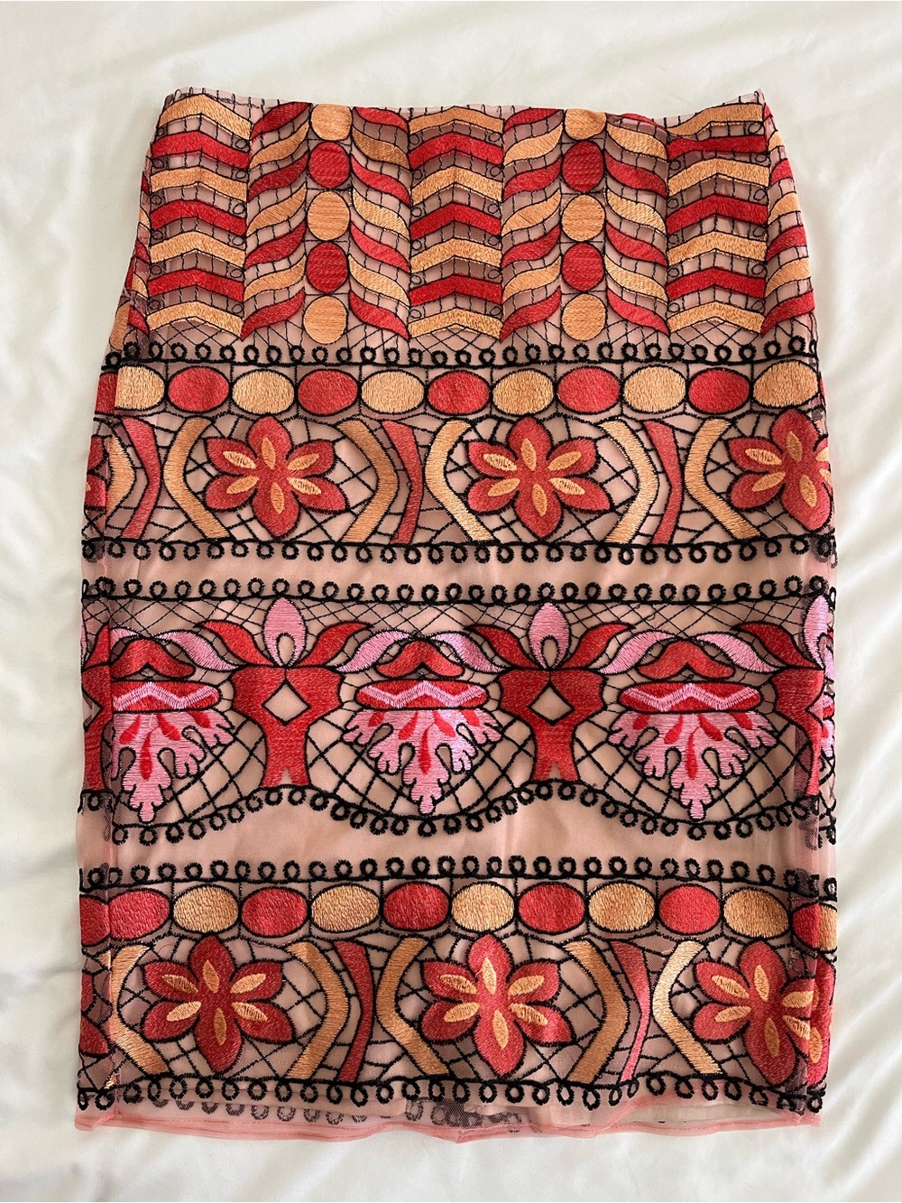 Beige by eci Pink and Red Floral Pencil Skirt